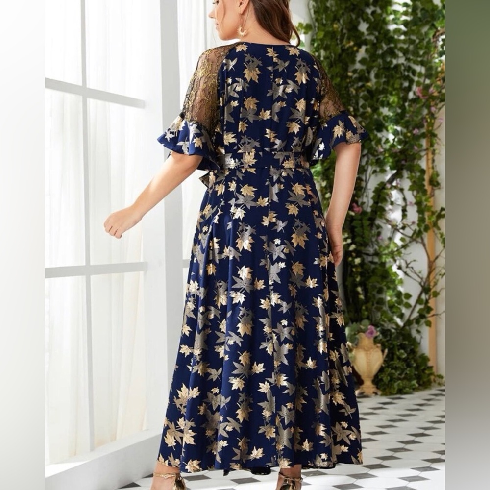 Navy blue and gold maxi dress. Used once.